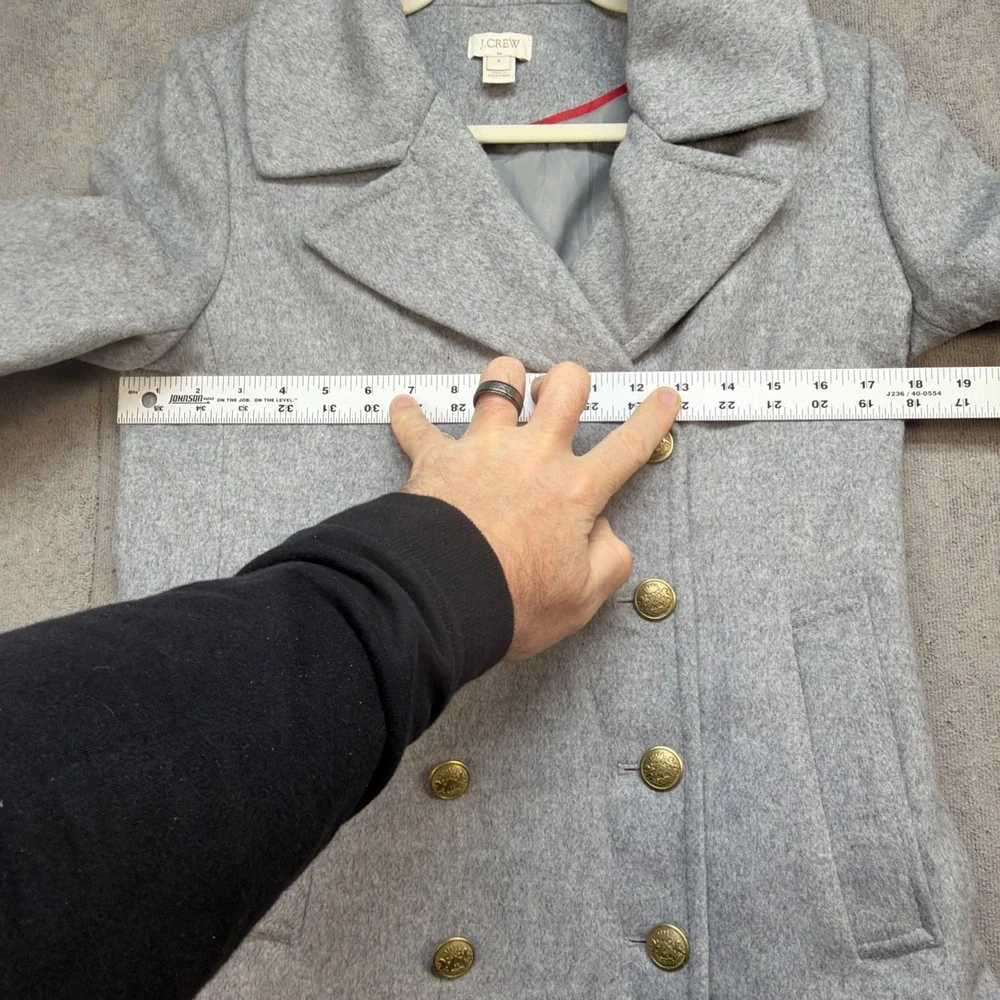 J Crew Wool Peacoat Double Breasted Military Gold Button Gray Women 4 - Picture 5 of 13
